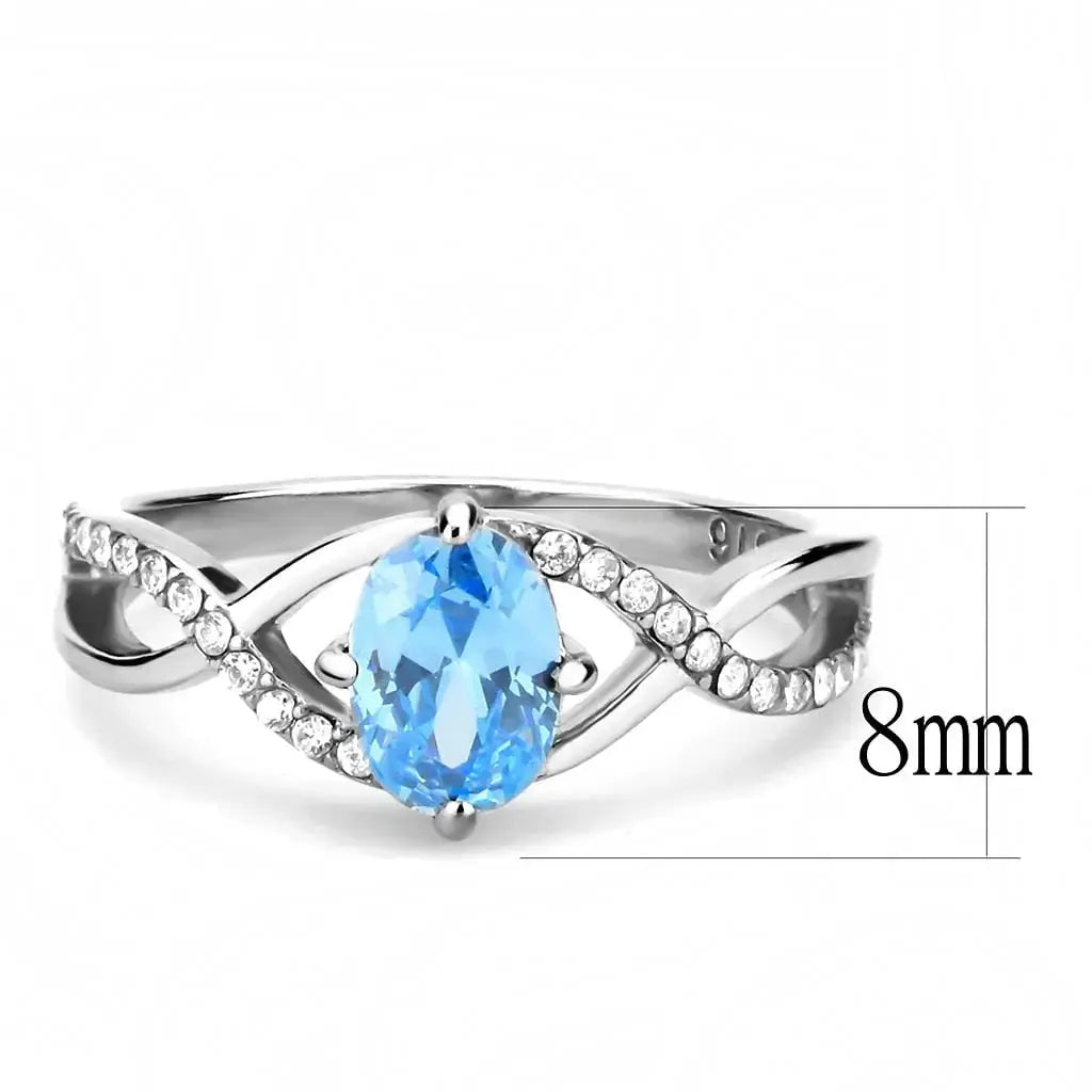 Alamode High polished (no plating) Stainless Steel Ring with AAA Grade CZ in Sea Blue - Alamode - Flyclothing LLC