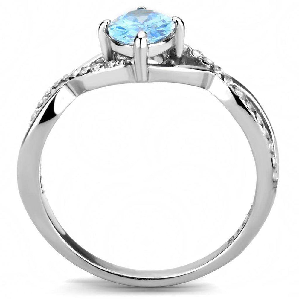 Alamode High polished (no plating) Stainless Steel Ring with AAA Grade CZ in Sea Blue - Alamode - Flyclothing LLC