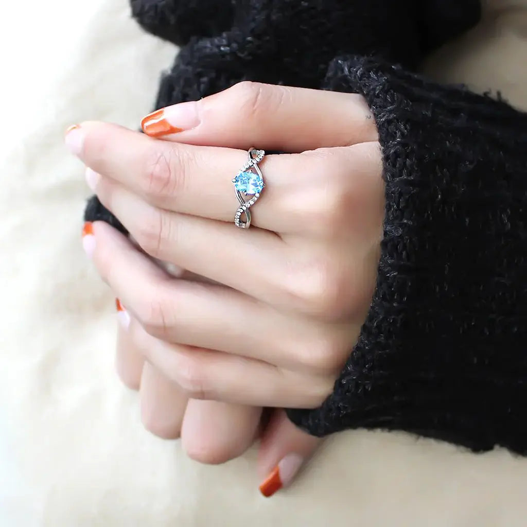 Alamode High polished (no plating) Stainless Steel Ring with AAA Grade CZ in Sea Blue - Alamode - Flyclothing LLC