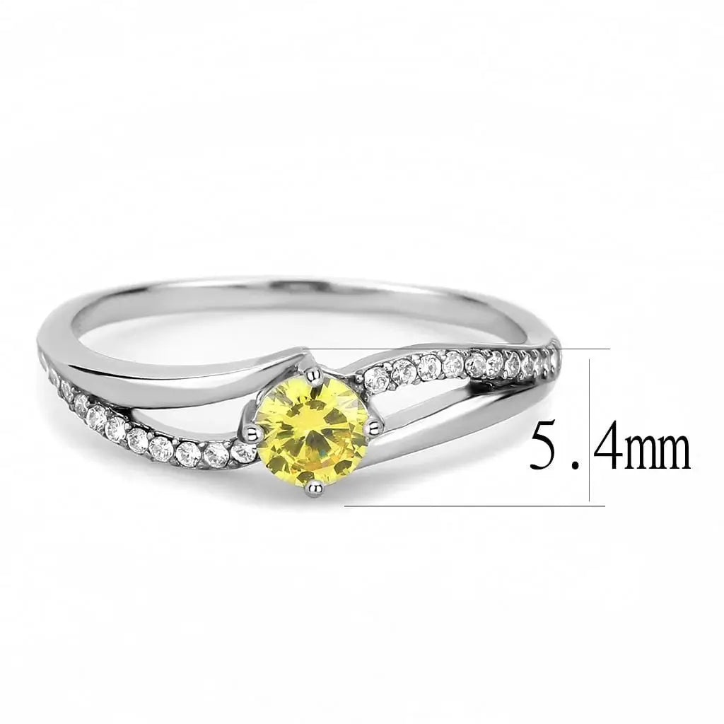 Alamode High polished (no plating) Stainless Steel Ring with AAA Grade CZ in Topaz - Alamode - Flyclothing LLC