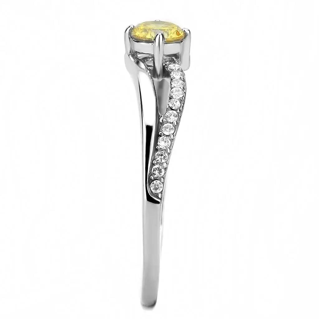 Alamode High polished (no plating) Stainless Steel Ring with AAA Grade CZ in Topaz - Alamode - Flyclothing LLC