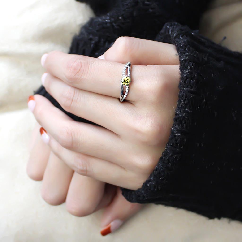 Alamode High polished (no plating) Stainless Steel Ring with AAA Grade CZ in Topaz - Alamode