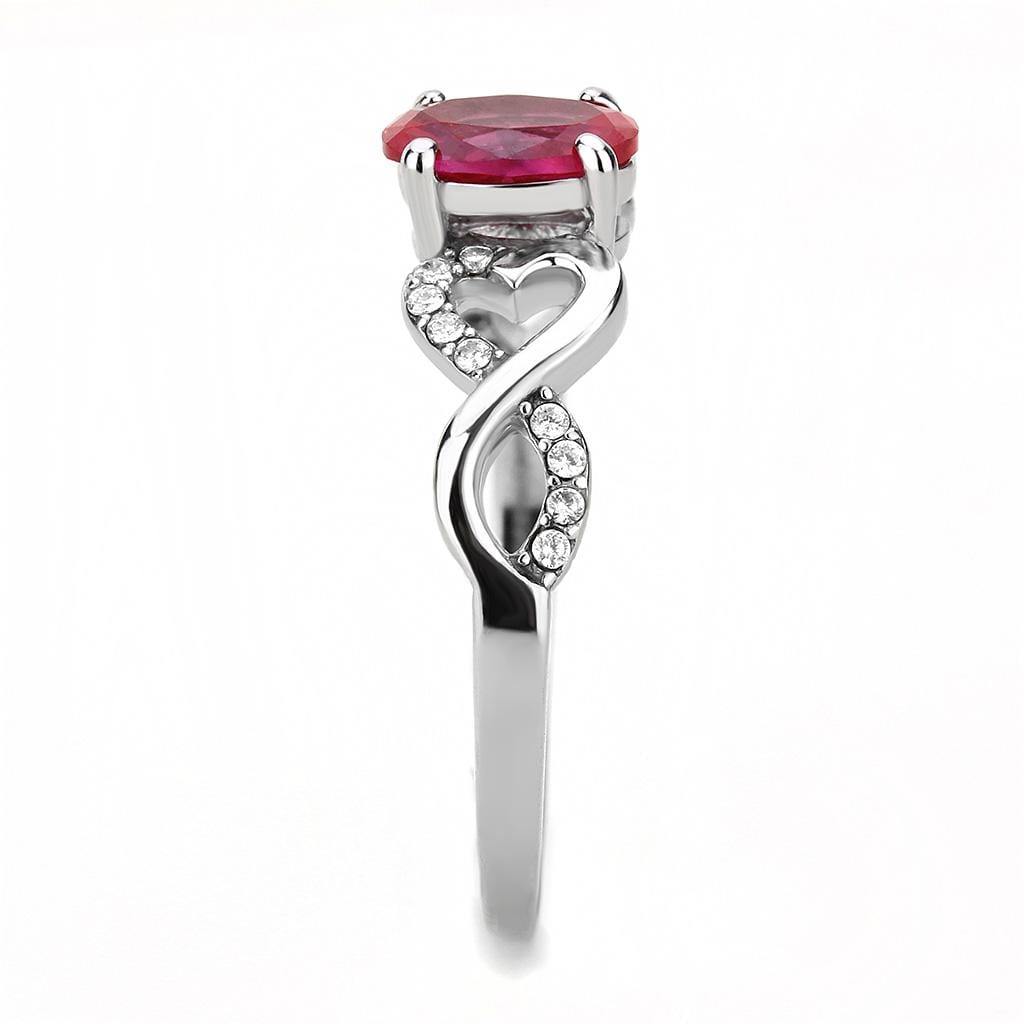 Alamode High polished (no plating) Stainless Steel Ring with AAA Grade CZ in Ruby - Alamode