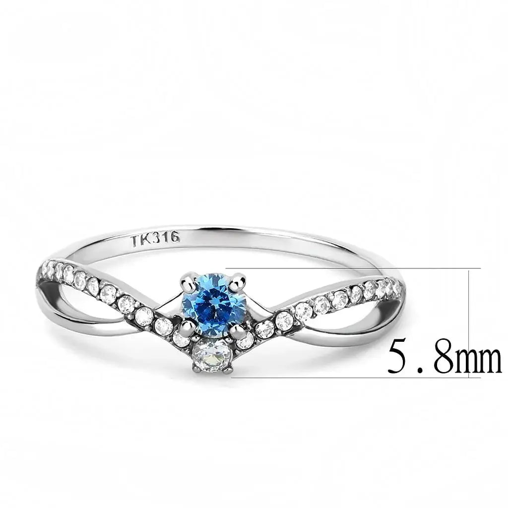 Alamode High polished (no plating) Stainless Steel Ring with AAA Grade CZ in Sea Blue - Alamode - Flyclothing LLC