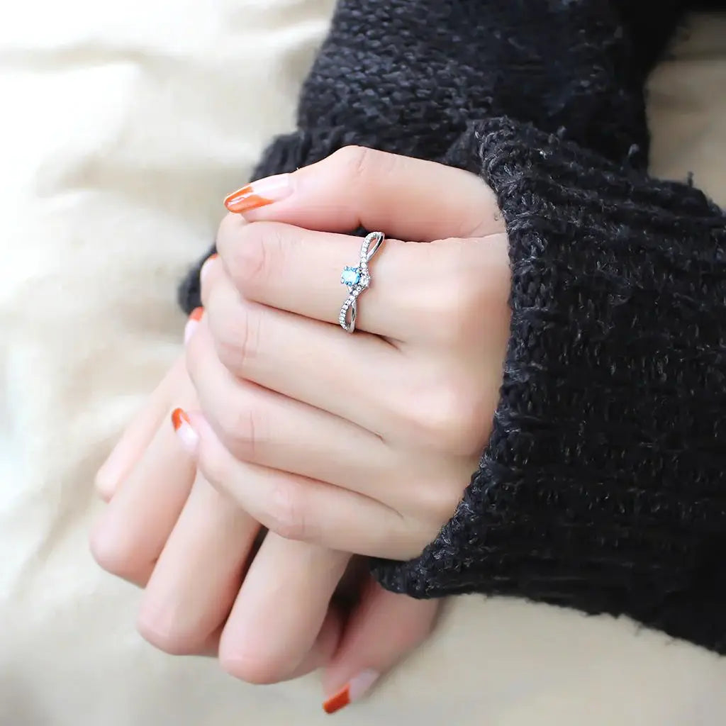 Alamode High polished (no plating) Stainless Steel Ring with AAA Grade CZ in Sea Blue - Alamode - Flyclothing LLC