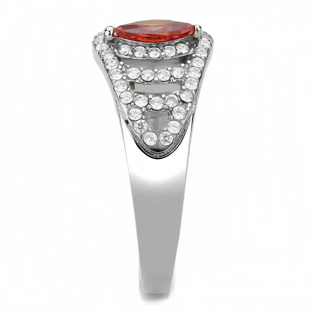 Alamode High polished (no plating) Stainless Steel Ring with AAA Grade CZ in Orange - Alamode - Flyclothing LLC