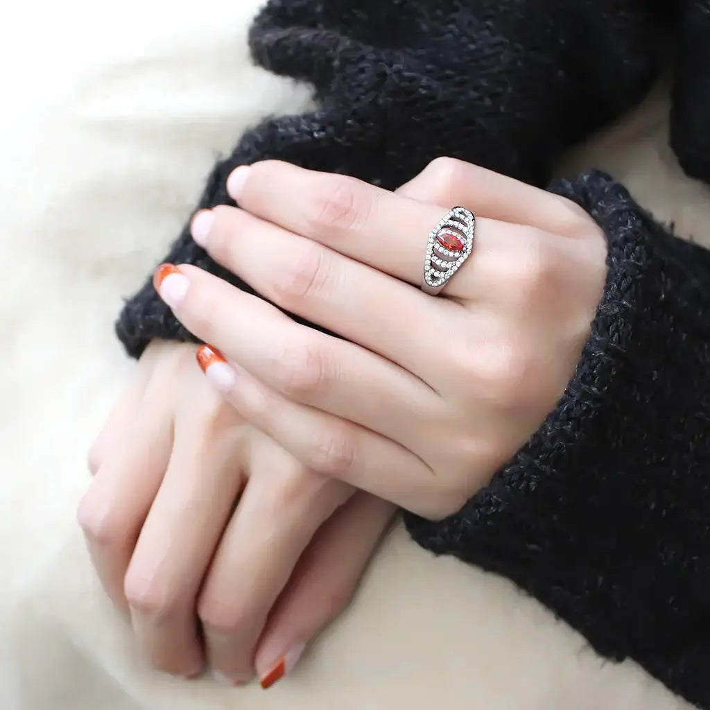 Alamode High polished (no plating) Stainless Steel Ring with AAA Grade CZ in Orange - Alamode - Flyclothing LLC