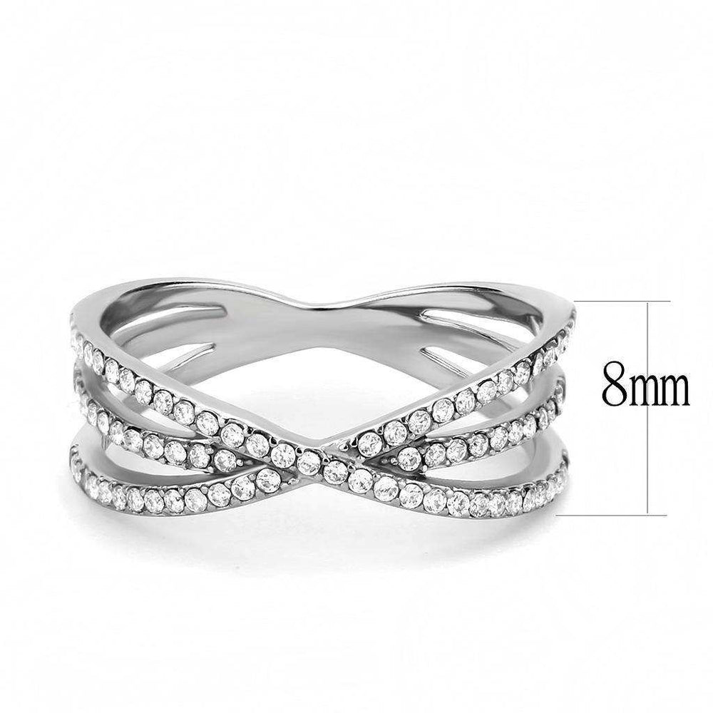 Alamode High polished (no plating) Stainless Steel Ring with AAA Grade CZ in Clear - Alamode - Flyclothing LLC