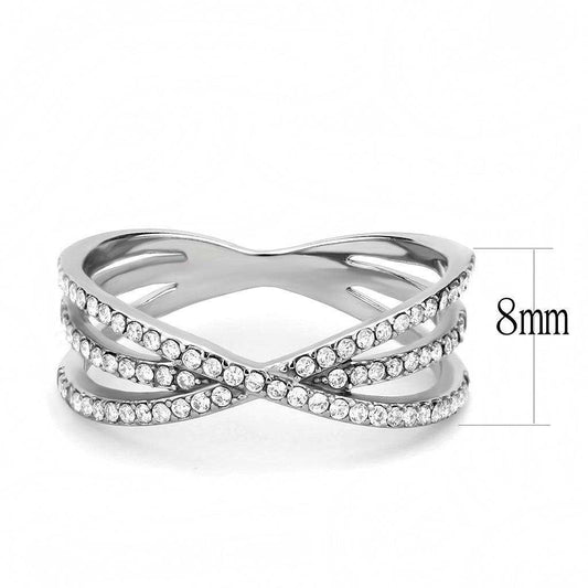 Alamode High polished (no plating) Stainless Steel Ring with AAA Grade CZ in Clear - Alamode - Flyclothing LLC
