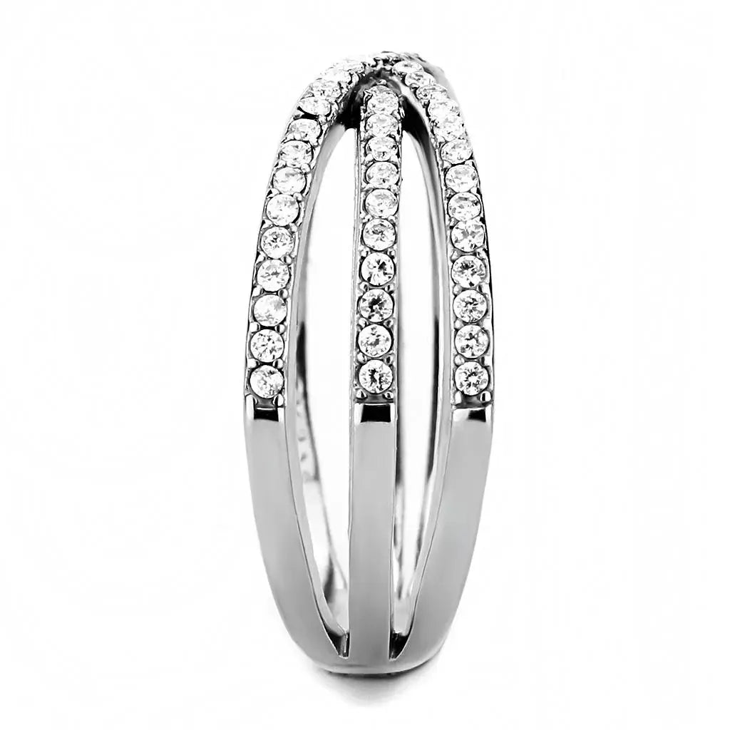 Alamode High polished (no plating) Stainless Steel Ring with AAA Grade CZ in Clear - Alamode - Flyclothing LLC
