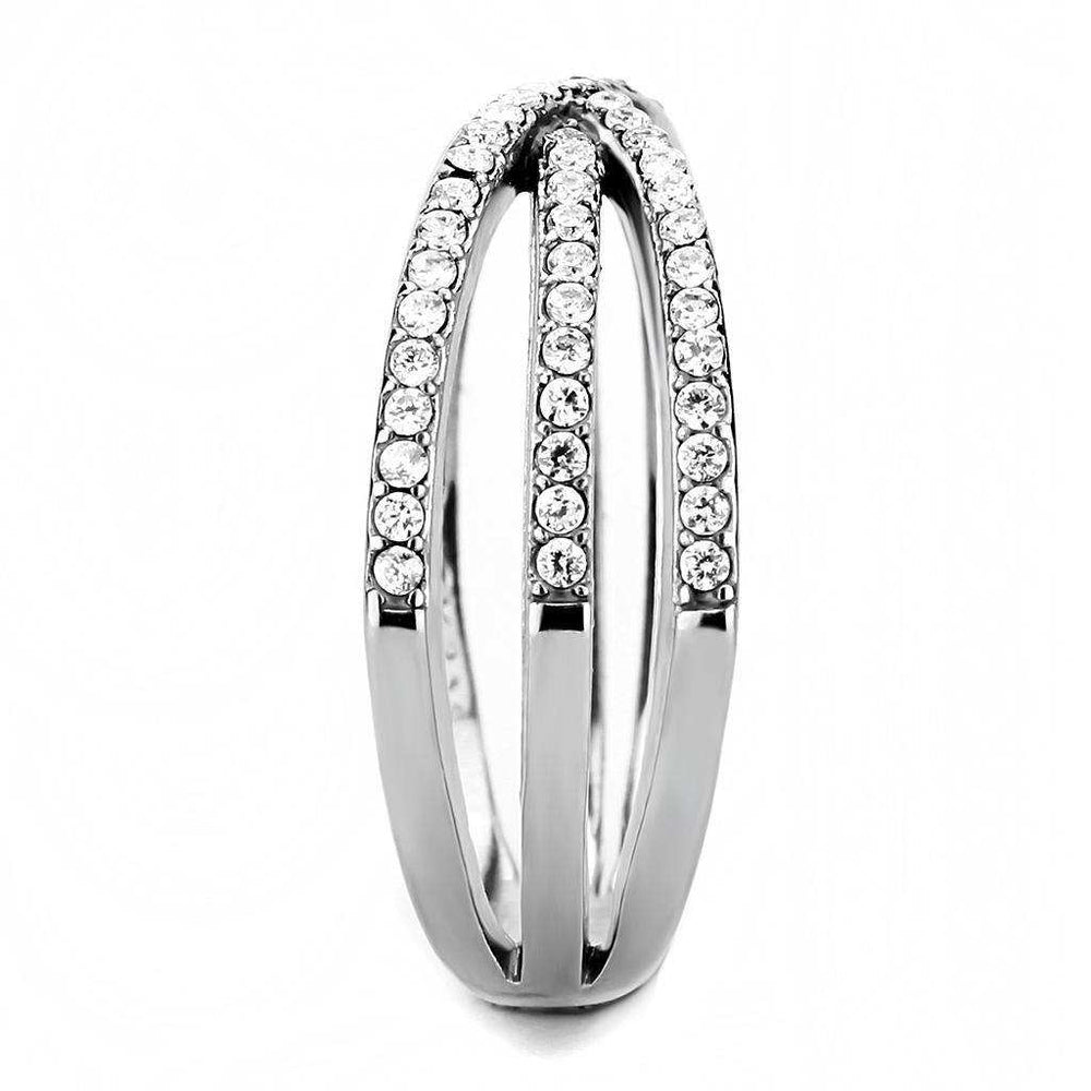 Alamode High polished (no plating) Stainless Steel Ring with AAA Grade CZ in Clear - Alamode - Flyclothing LLC