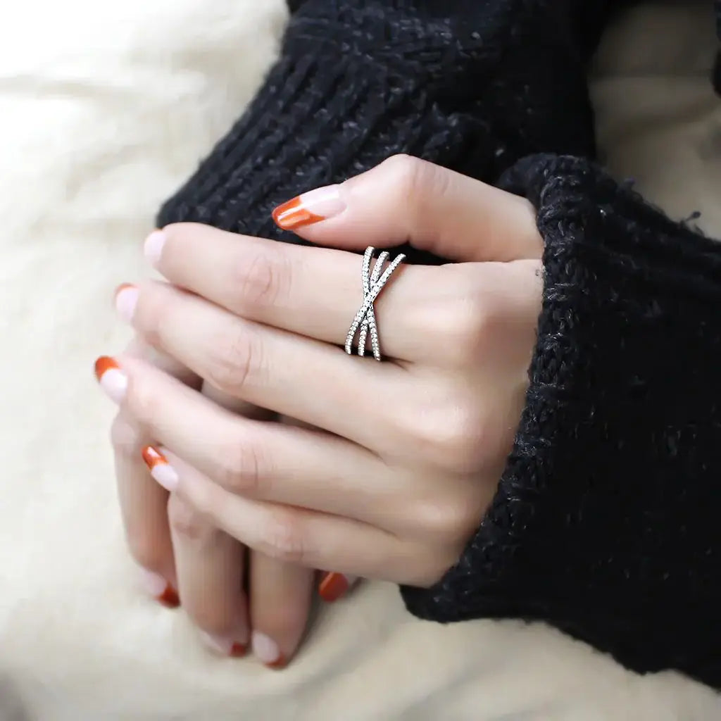Alamode High polished (no plating) Stainless Steel Ring with AAA Grade CZ in Clear - Alamode - Flyclothing LLC