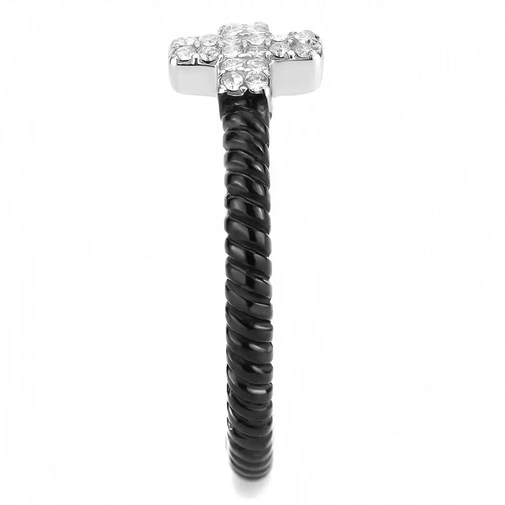 Alamode Two-Tone IP Black (Ion Plating) Stainless Steel Ring with AAA Grade CZ in Clear - Alamode - Flyclothing LLC