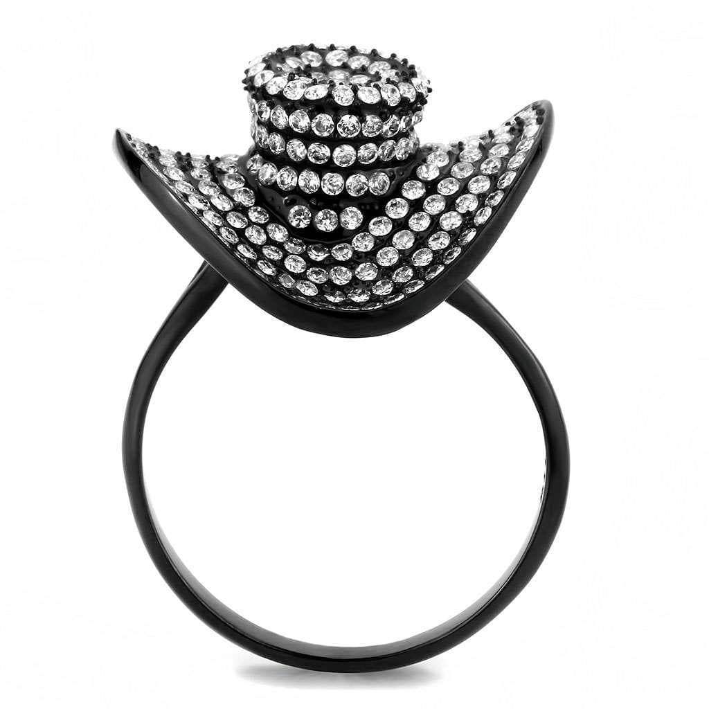 Alamode IP Black(Ion Plating) Stainless Steel Ring with AAA Grade CZ in Clear - Alamode - Flyclothing LLC