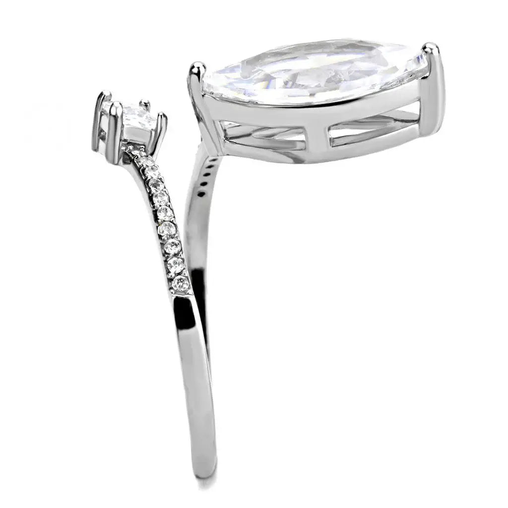 Alamode High polished (no plating) Stainless Steel Ring with AAA Grade CZ in Clear - Alamode - Flyclothing LLC