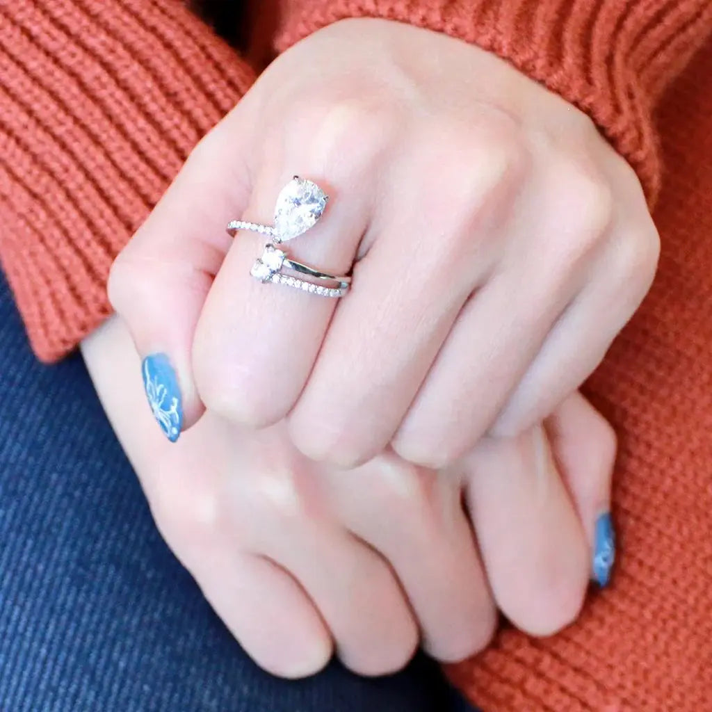 Alamode High polished (no plating) Stainless Steel Ring with AAA Grade CZ in Clear - Alamode - Flyclothing LLC