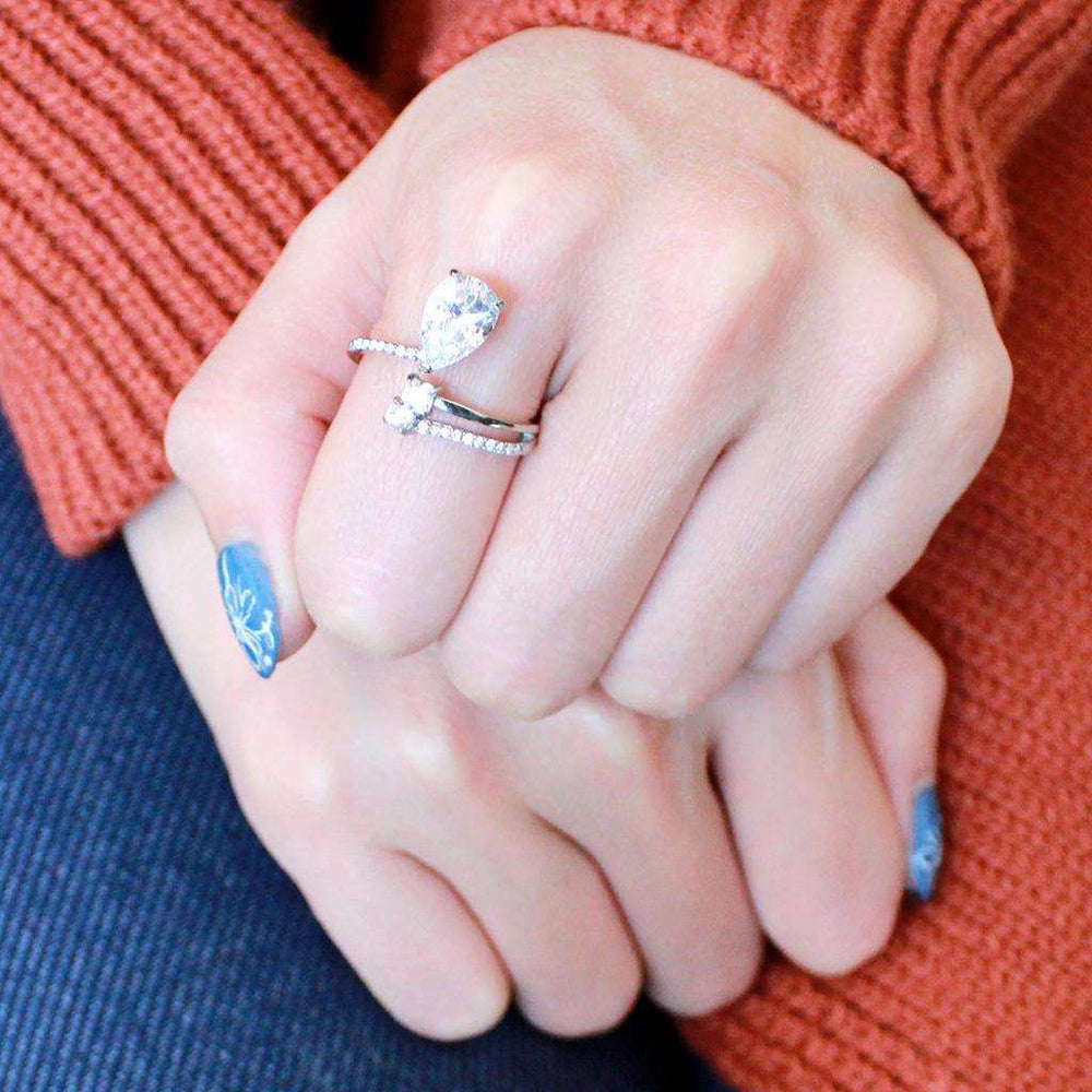 Alamode High polished (no plating) Stainless Steel Ring with AAA Grade CZ in Clear - Alamode - Flyclothing LLC