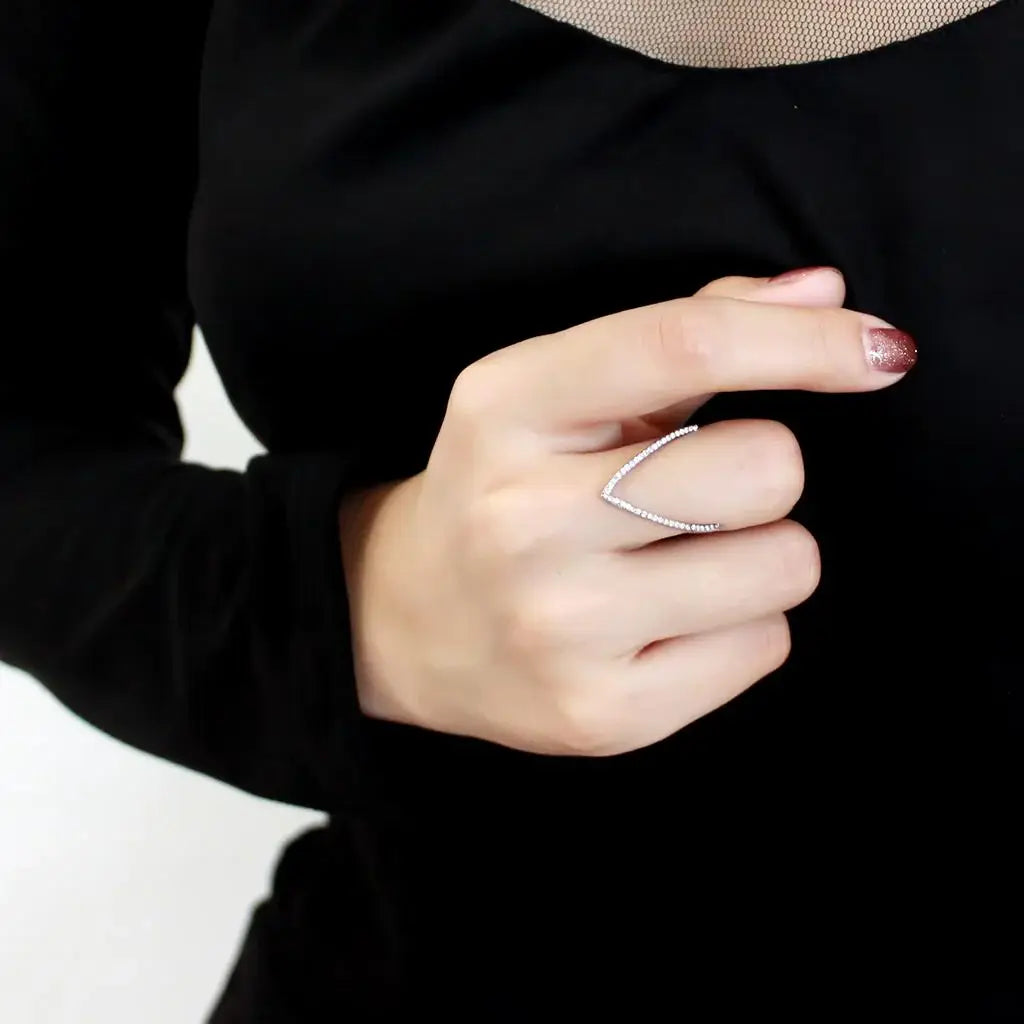 Alamode High polished (no plating) Stainless Steel Ring with AAA Grade CZ in Clear - Alamode - Flyclothing LLC