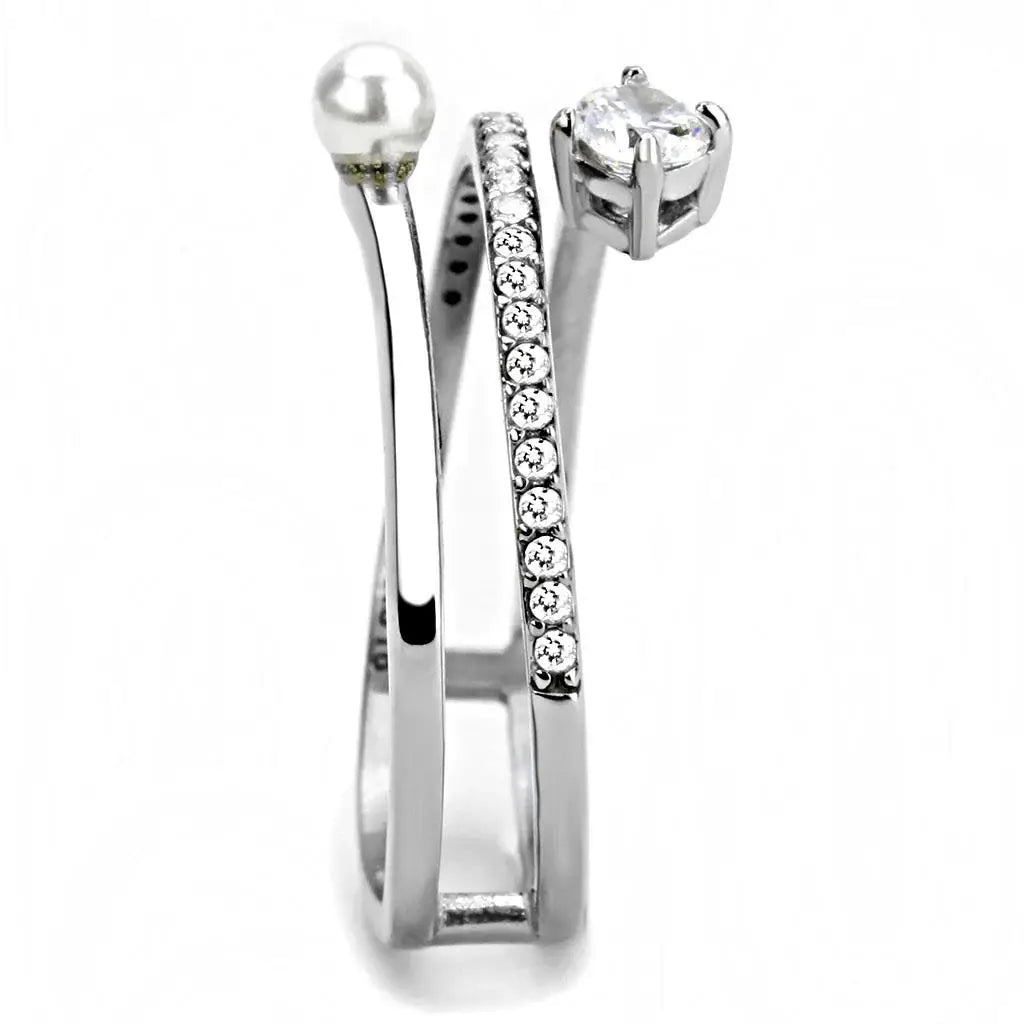 Alamode High polished (no plating) Stainless Steel Ring with AAA Grade CZ in Clear - Alamode - Flyclothing LLC