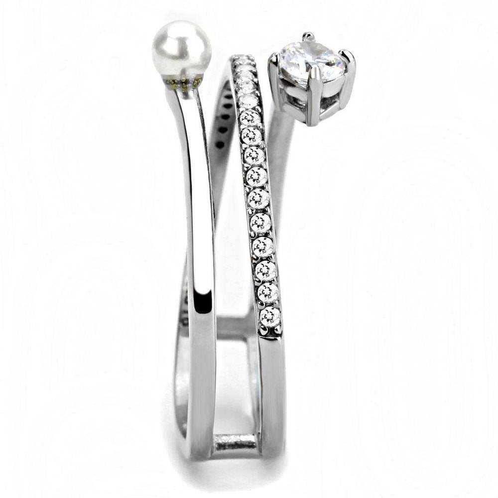 Alamode High polished (no plating) Stainless Steel Ring with AAA Grade CZ in Clear - Alamode - Flyclothing LLC