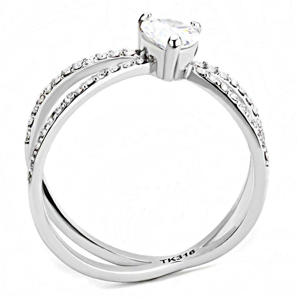 Alamode High polished (no plating) Stainless Steel Ring with AAA Grade CZ in Clear - Alamode - Flyclothing LLC