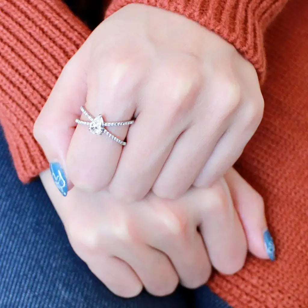 Alamode High polished (no plating) Stainless Steel Ring with AAA Grade CZ in Clear - Alamode - Flyclothing LLC