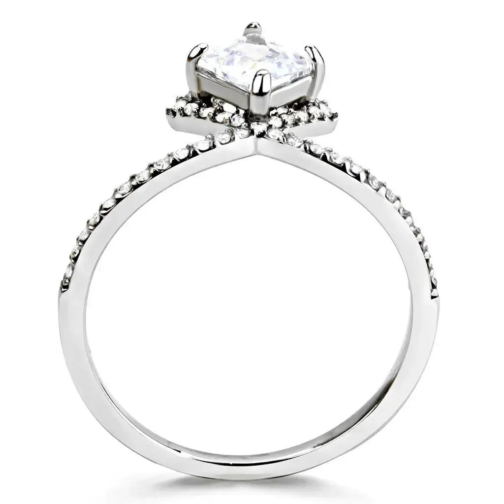 Alamode High polished (no plating) Stainless Steel Ring with AAA Grade CZ in Clear - Alamode - Flyclothing LLC