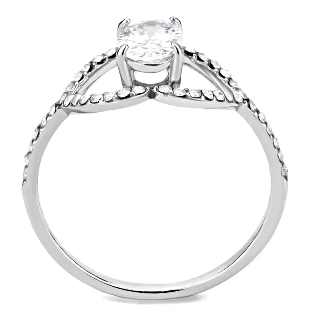 Alamode High polished (no plating) Stainless Steel Ring with AAA Grade CZ in Clear - Alamode - Flyclothing LLC