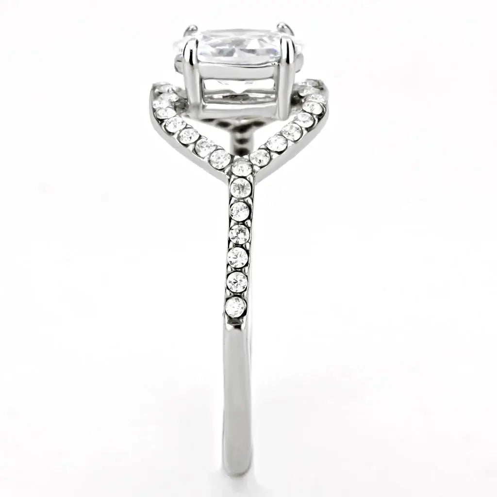 Alamode High polished (no plating) Stainless Steel Ring with AAA Grade CZ in Clear - Alamode - Flyclothing LLC