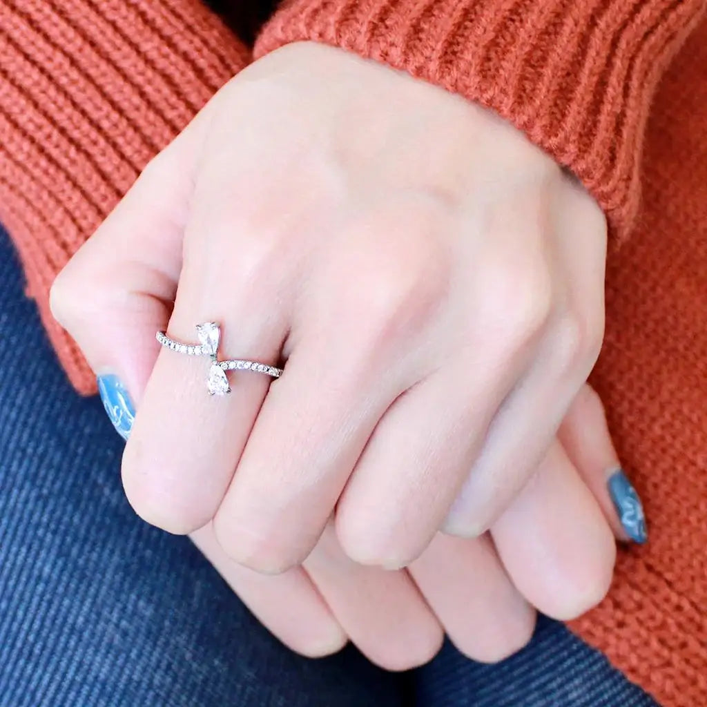 Alamode High polished (no plating) Stainless Steel Ring with AAA Grade CZ in Clear - Alamode - Flyclothing LLC