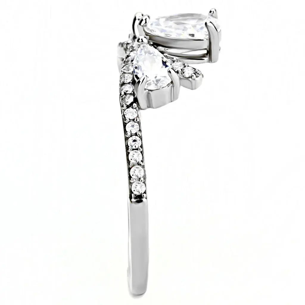 Alamode High polished (no plating) Stainless Steel Ring with AAA Grade CZ in Clear - Alamode - Flyclothing LLC