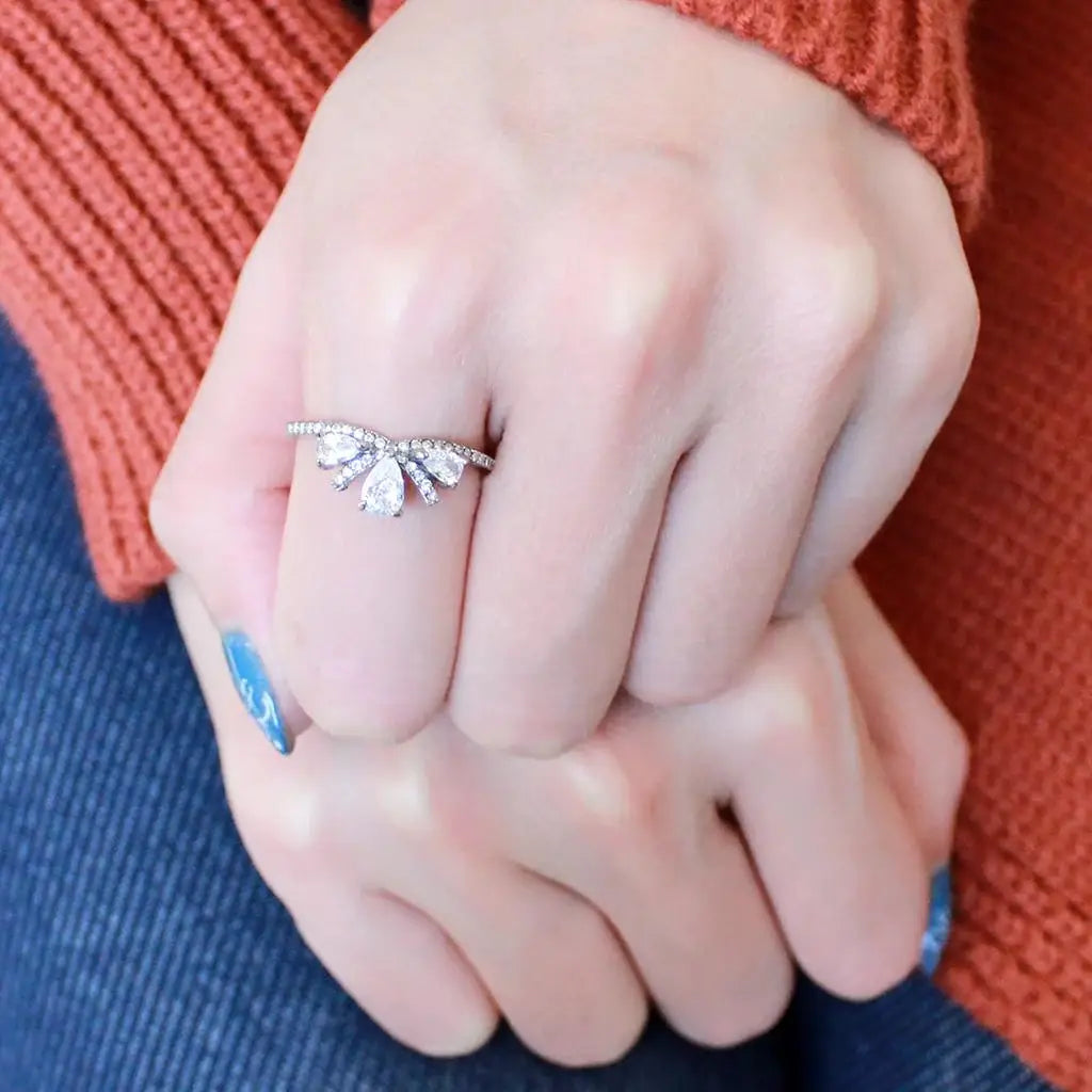 Alamode High polished (no plating) Stainless Steel Ring with AAA Grade CZ in Clear - Alamode - Flyclothing LLC