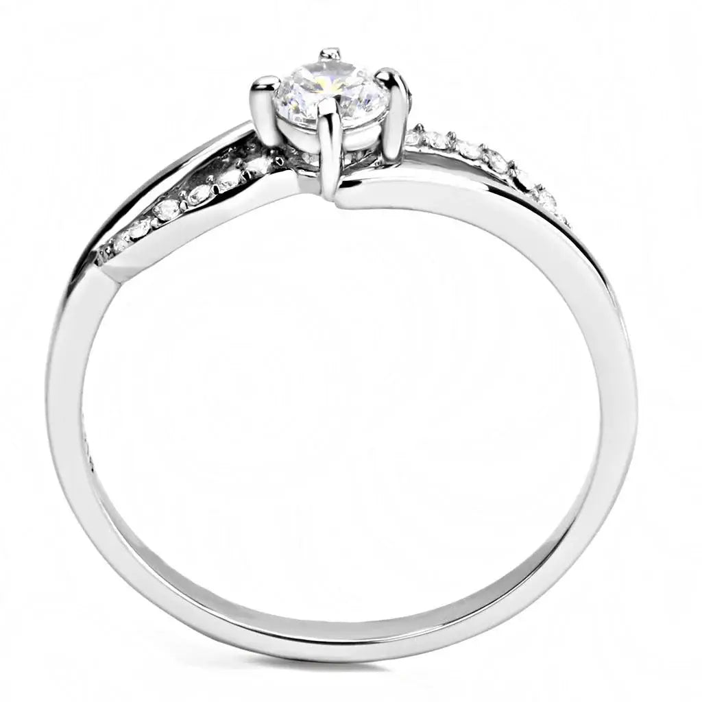 Alamode High polished (no plating) Stainless Steel Ring with AAA Grade CZ in Clear - Alamode - Flyclothing LLC