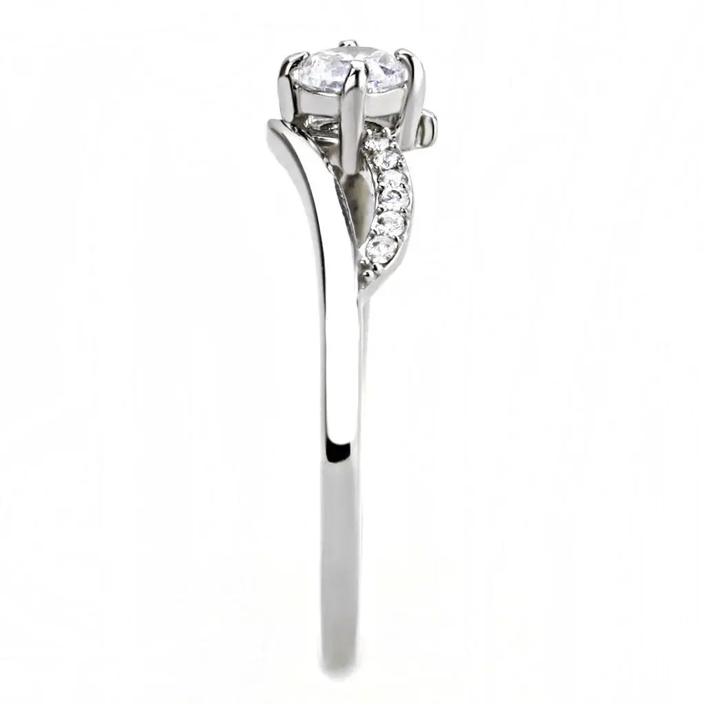 Alamode High polished (no plating) Stainless Steel Ring with AAA Grade CZ in Clear - Alamode - Flyclothing LLC