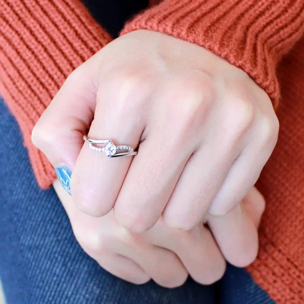 Alamode High polished (no plating) Stainless Steel Ring with AAA Grade CZ in Clear - Alamode - Flyclothing LLC