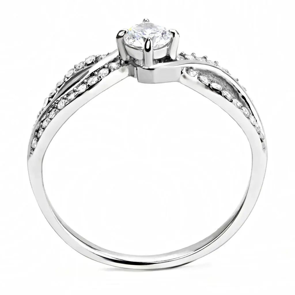 Alamode High polished (no plating) Stainless Steel Ring with AAA Grade CZ in Clear - Alamode - Flyclothing LLC
