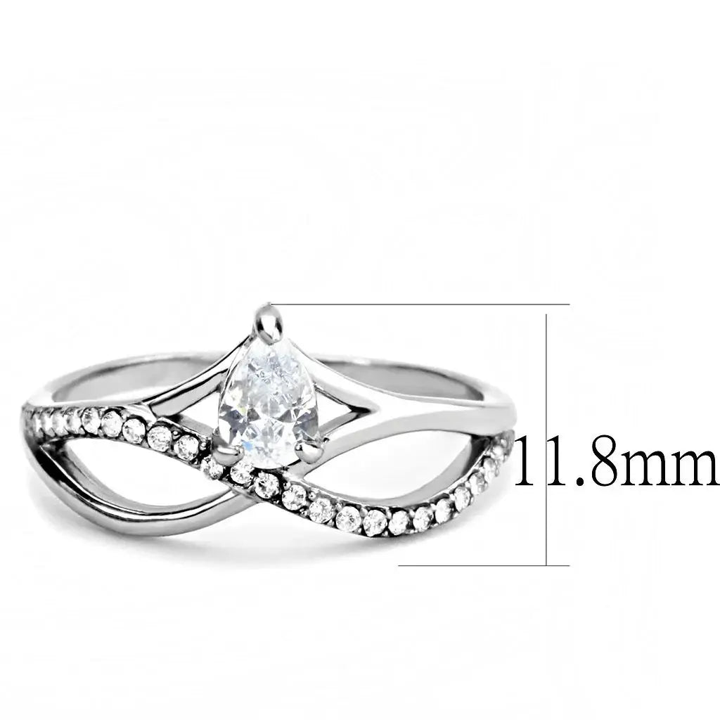 Alamode High polished (no plating) Stainless Steel Ring with AAA Grade CZ in Clear - Alamode - Flyclothing LLC