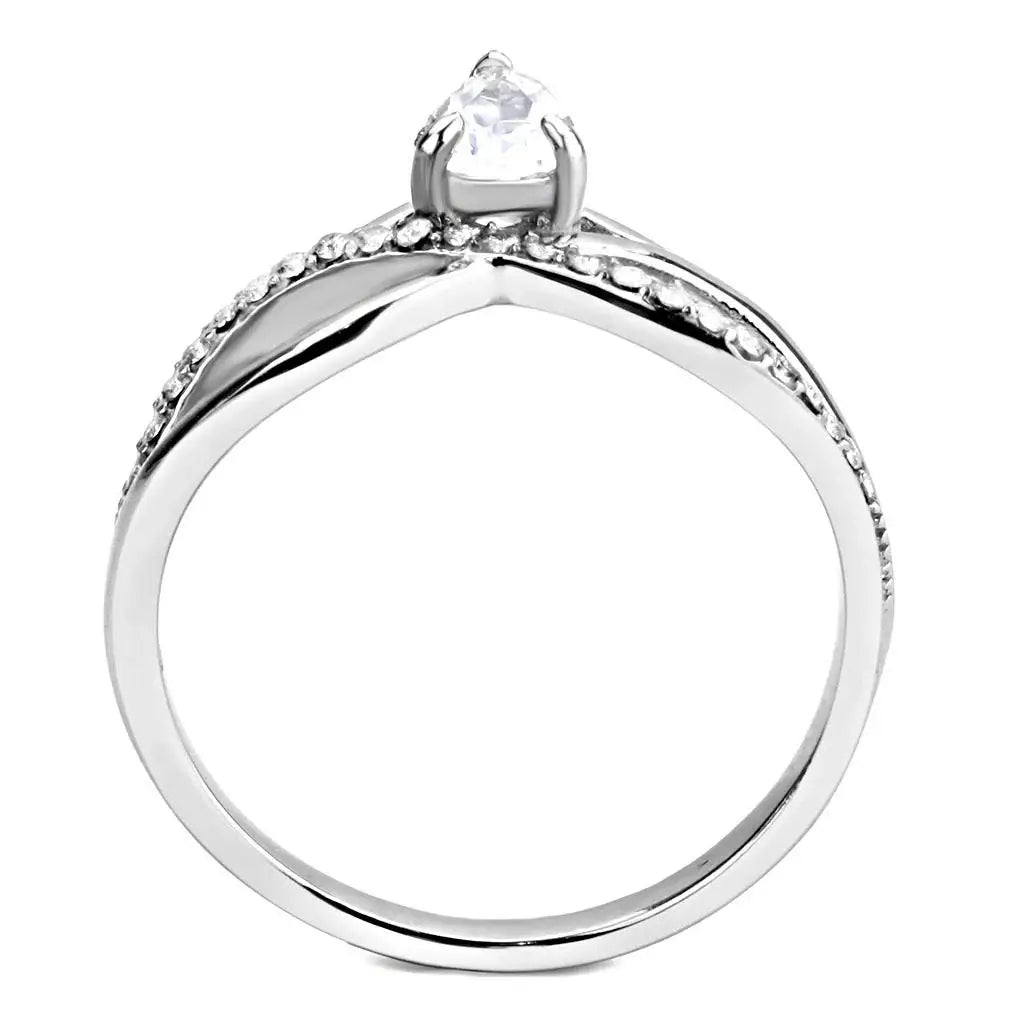 Alamode High polished (no plating) Stainless Steel Ring with AAA Grade CZ in Clear - Alamode - Flyclothing LLC