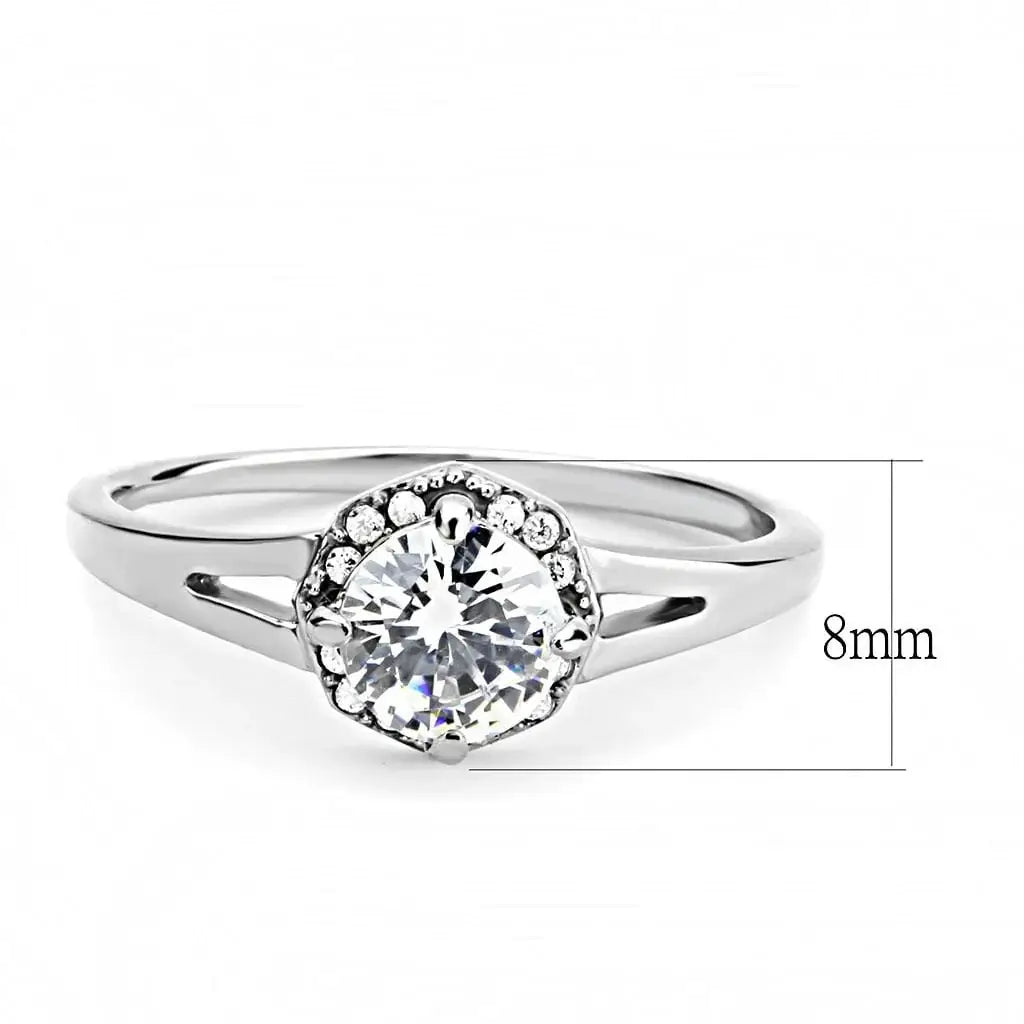 Alamode High polished (no plating) Stainless Steel Ring with AAA Grade CZ in Clear - Alamode - Flyclothing LLC