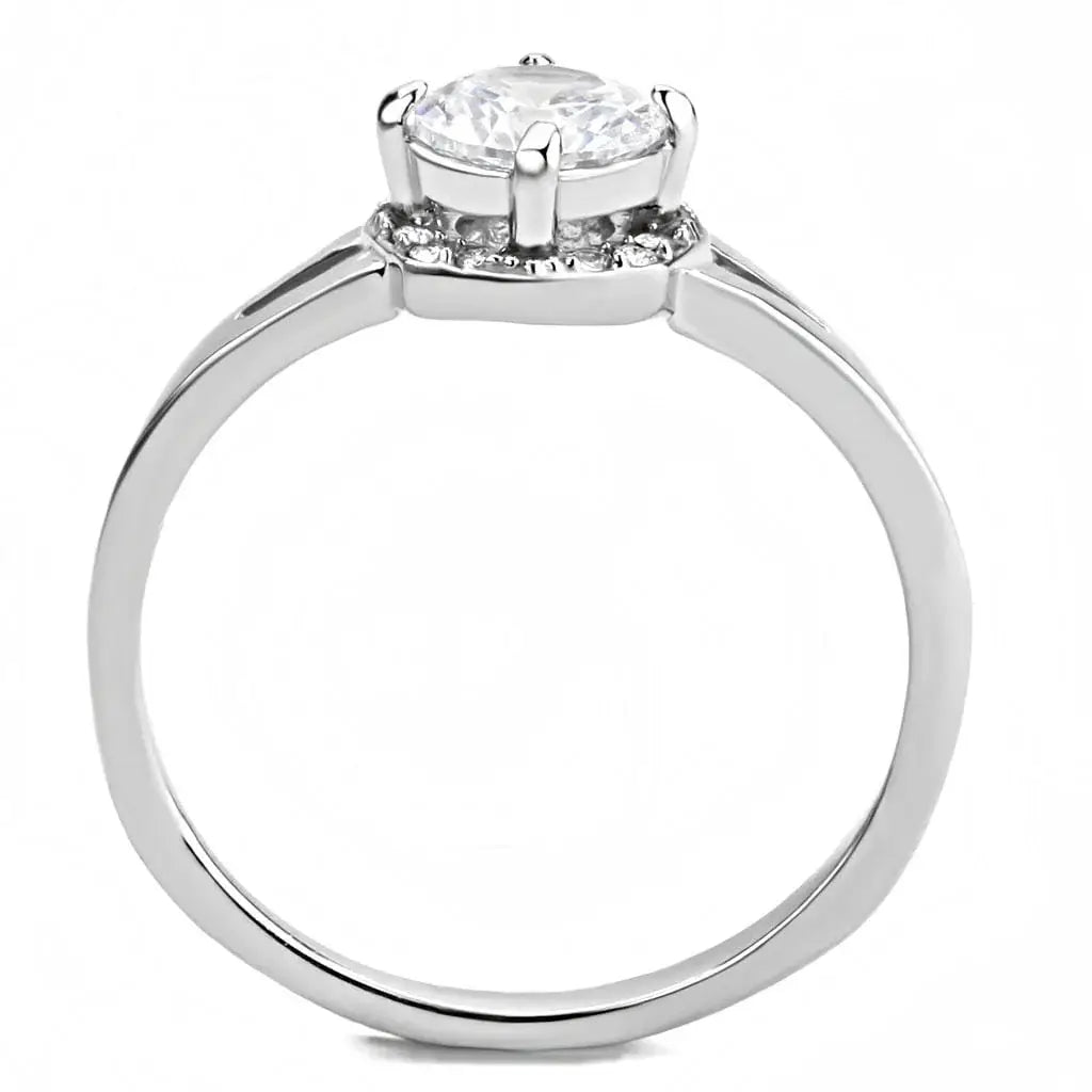 Alamode High polished (no plating) Stainless Steel Ring with AAA Grade CZ in Clear - Alamode - Flyclothing LLC