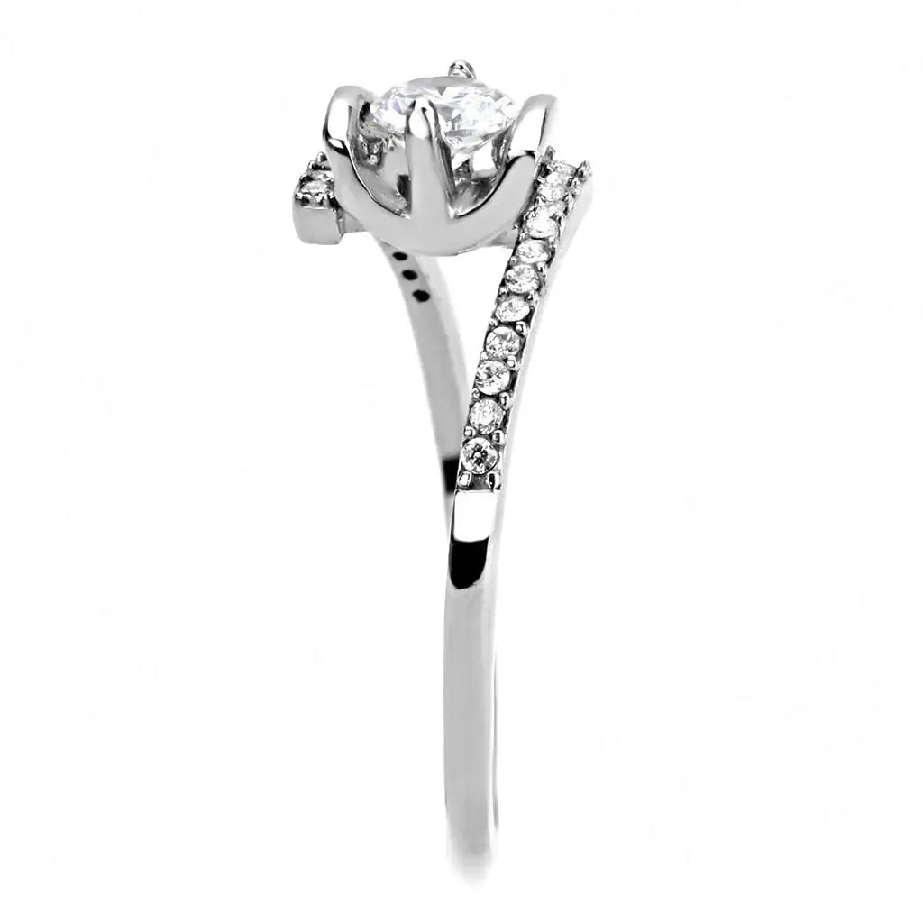 Alamode High polished (no plating) Stainless Steel Ring with AAA Grade CZ in Clear - Alamode - Flyclothing LLC