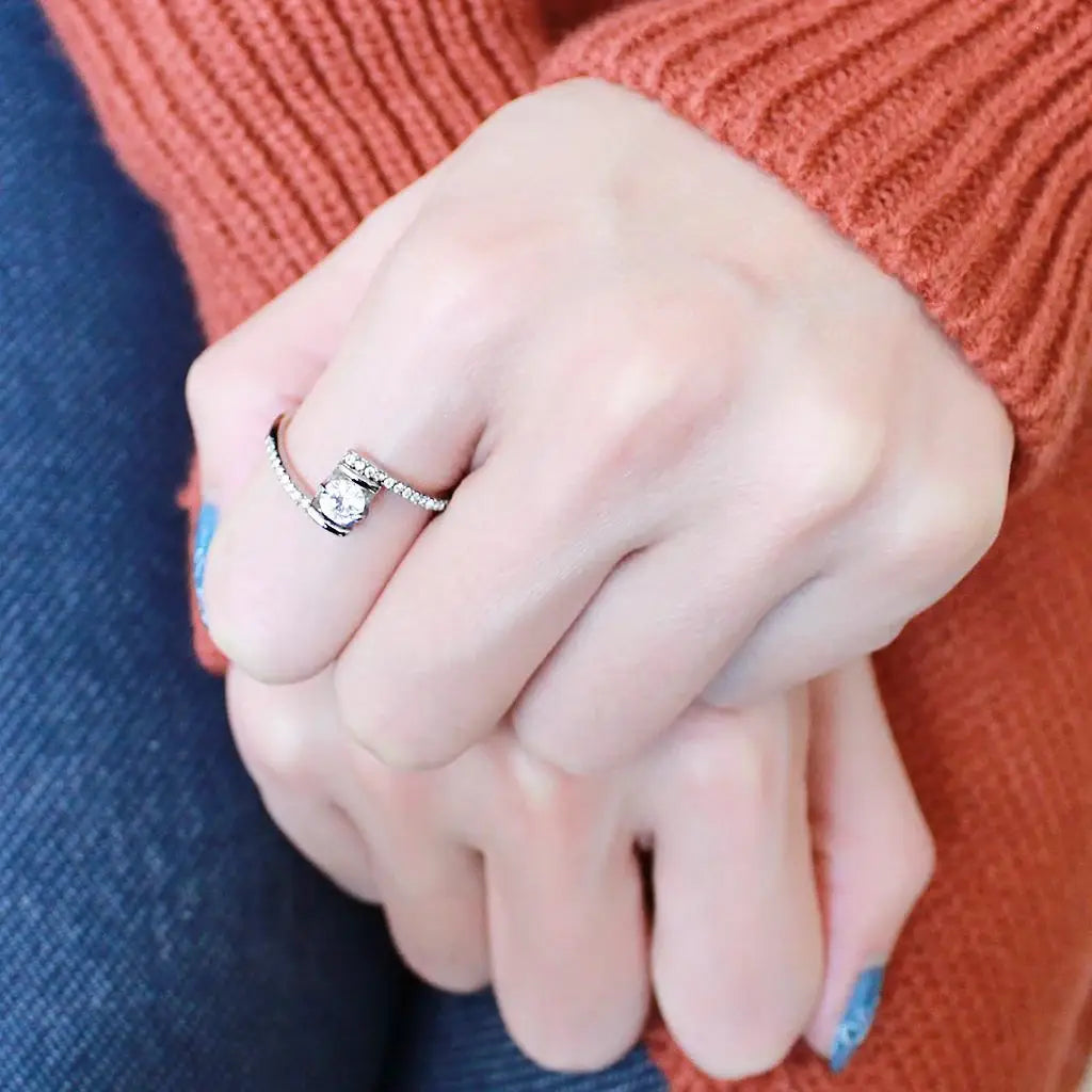 Alamode High polished (no plating) Stainless Steel Ring with AAA Grade CZ in Clear - Alamode - Flyclothing LLC