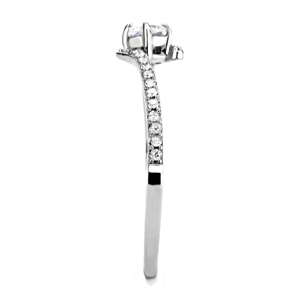 Alamode High polished (no plating) Stainless Steel Ring with AAA Grade CZ in Clear - Alamode - Flyclothing LLC