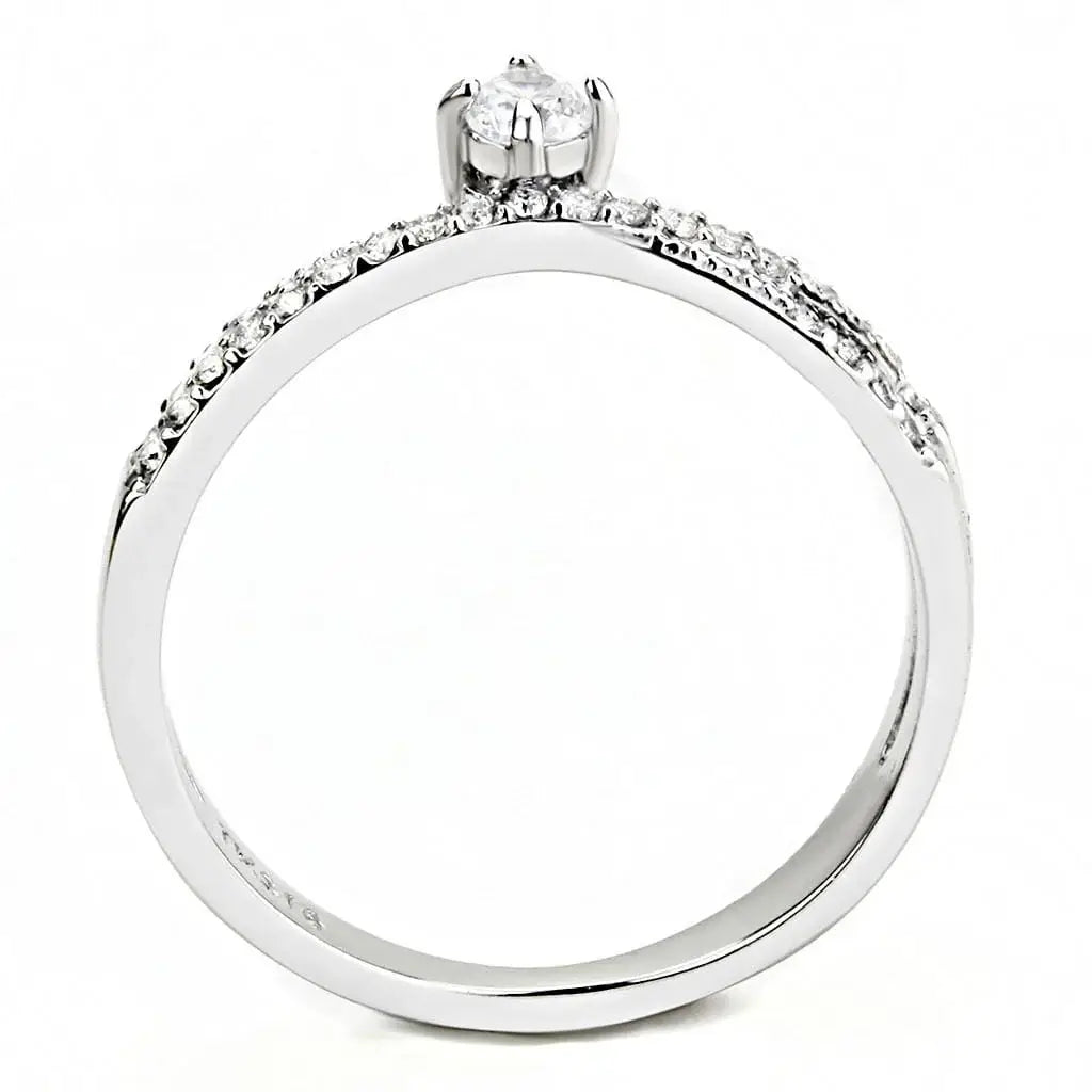 Alamode High polished (no plating) Stainless Steel Ring with AAA Grade CZ in Clear - Alamode - Flyclothing LLC