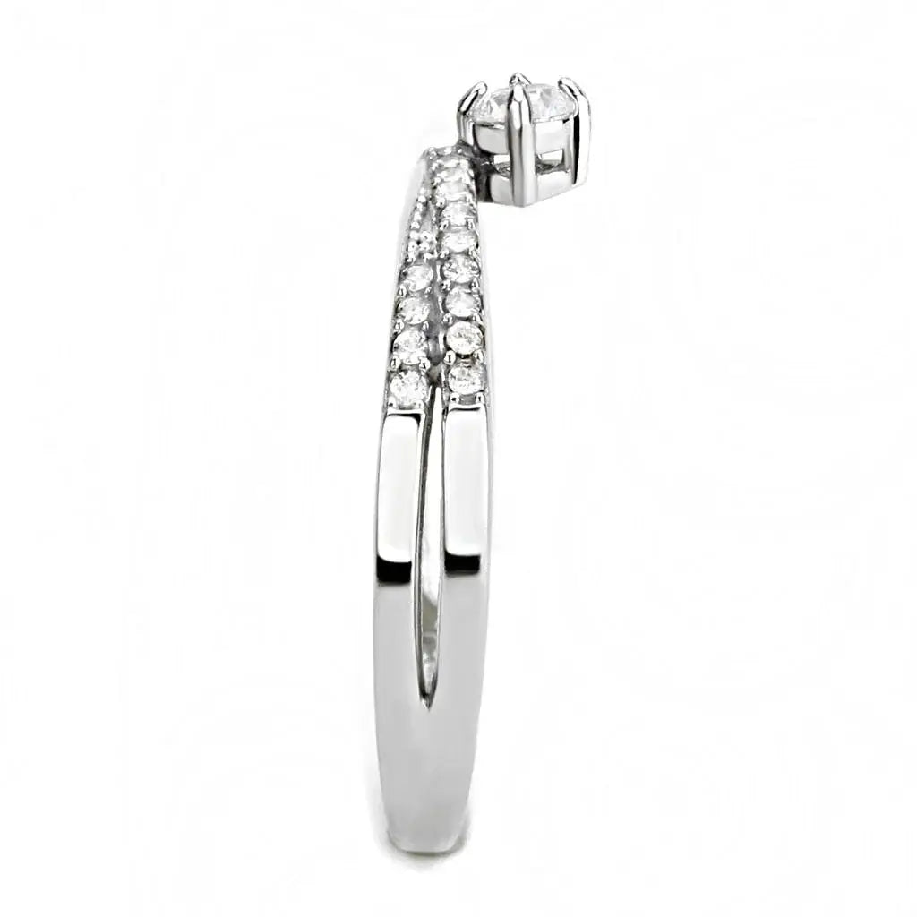 Alamode High polished (no plating) Stainless Steel Ring with AAA Grade CZ in Clear - Alamode - Flyclothing LLC