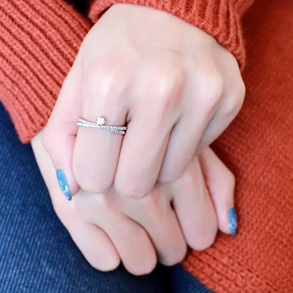 Alamode High polished (no plating) Stainless Steel Ring with AAA Grade CZ in Clear - Alamode - Flyclothing LLC