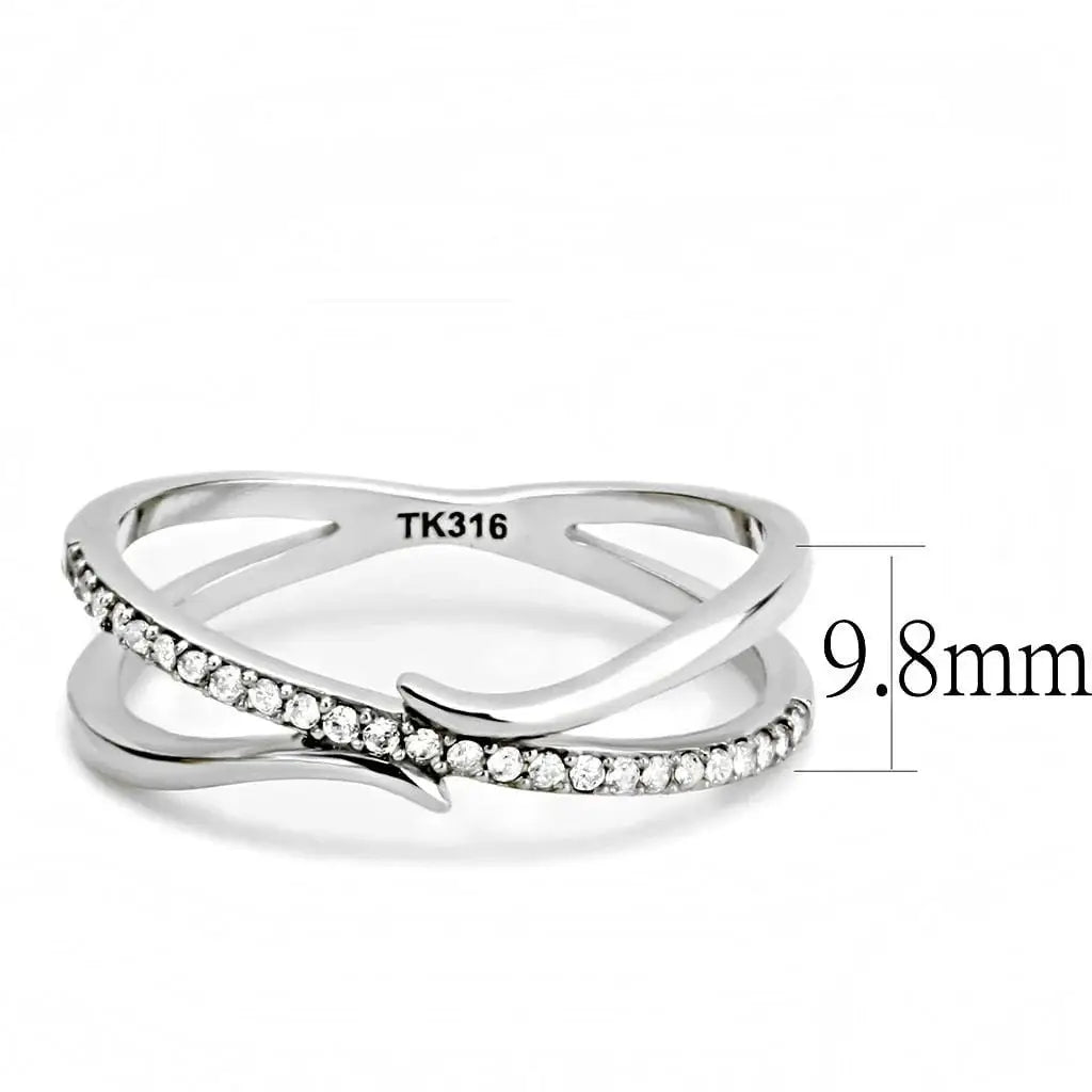 Alamode High polished (no plating) Stainless Steel Ring with AAA Grade CZ in Clear - Alamode - Flyclothing LLC