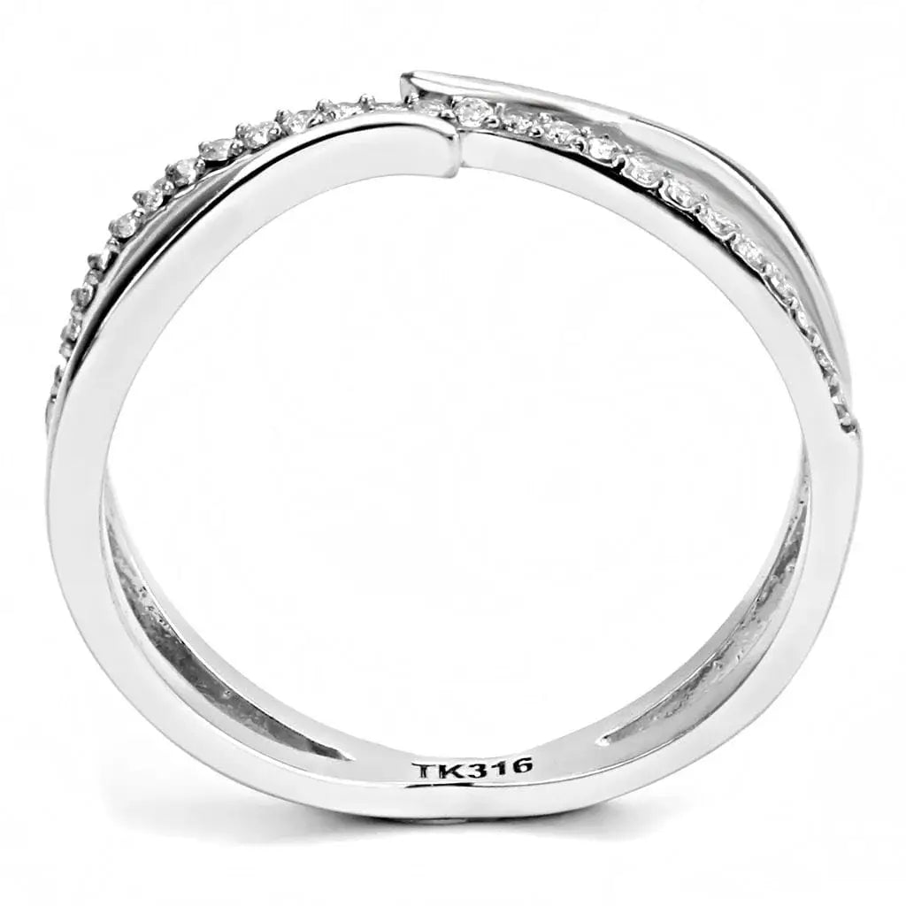 Alamode High polished (no plating) Stainless Steel Ring with AAA Grade CZ in Clear - Alamode - Flyclothing LLC
