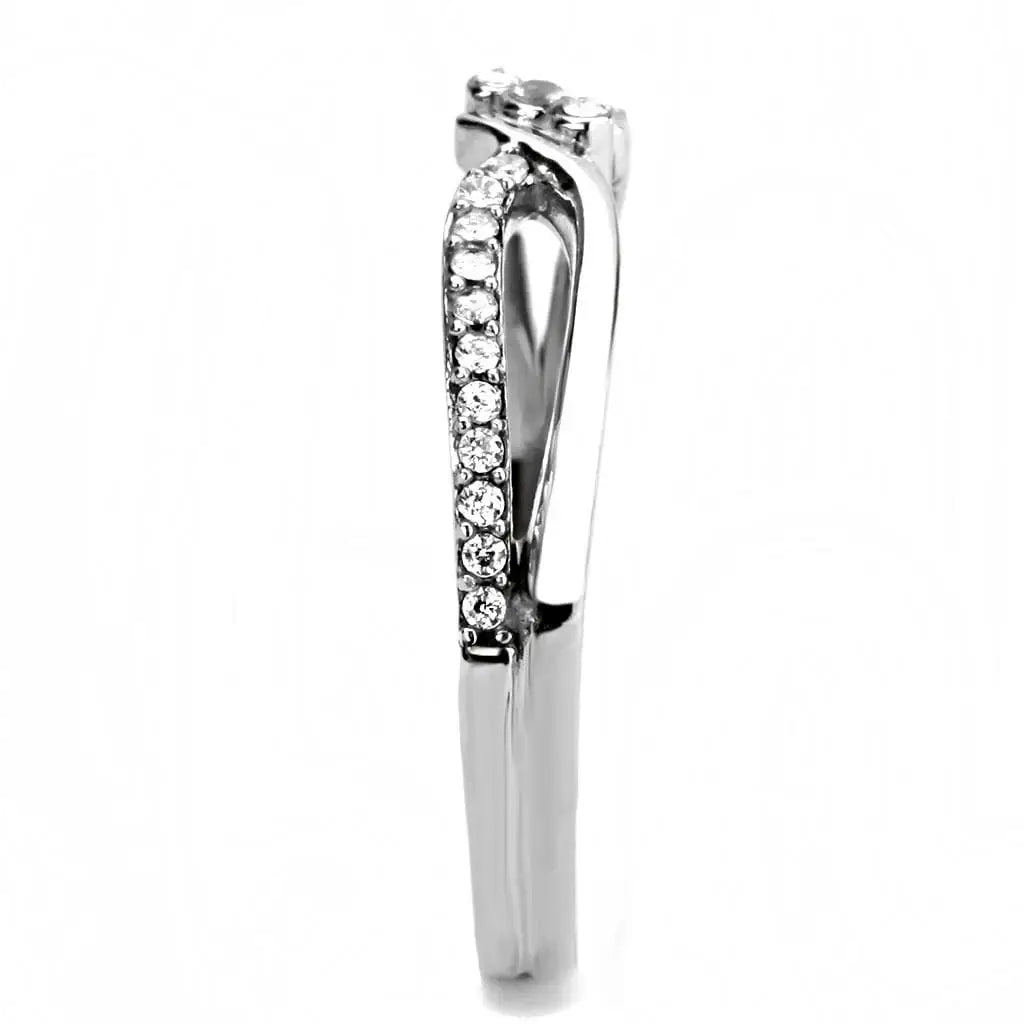 Alamode High polished (no plating) Stainless Steel Ring with AAA Grade CZ in Clear - Alamode - Flyclothing LLC