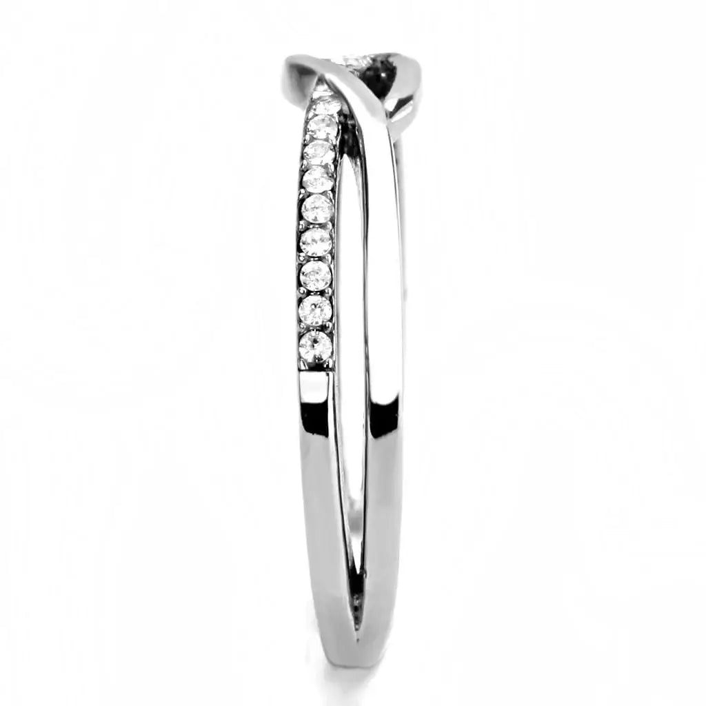 Alamode High polished (no plating) Stainless Steel Ring with AAA Grade CZ in Clear - Alamode - Flyclothing LLC